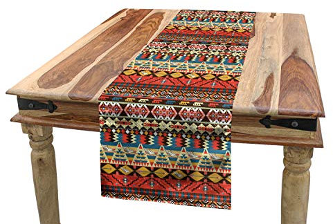 ABAKUHAUS Bunt Tischläufer, Aztec Vögel Arrows, Esszimmer Küche Rechteckiger Dekorativer Tischläufer, 40 x 180 cm, Siena Braun