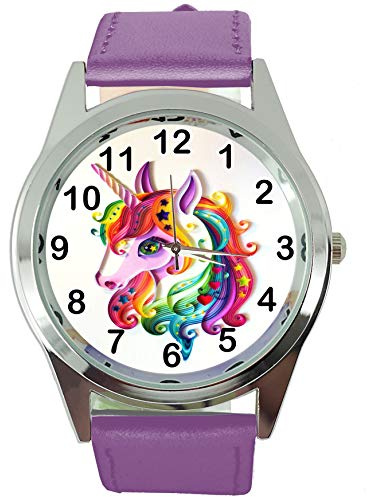 TAPORT® Womens Watch Analogue Quartz with Real Leather Band Violet Round Unicorn E1