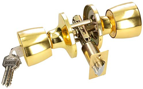KOTARBAU Poignée de porte avec serrure - En métal - Cylindre de verrouillage - Rond - Poignée de porte rotative - Serrure à encastrer avec 3 clés - Rosace - Doré