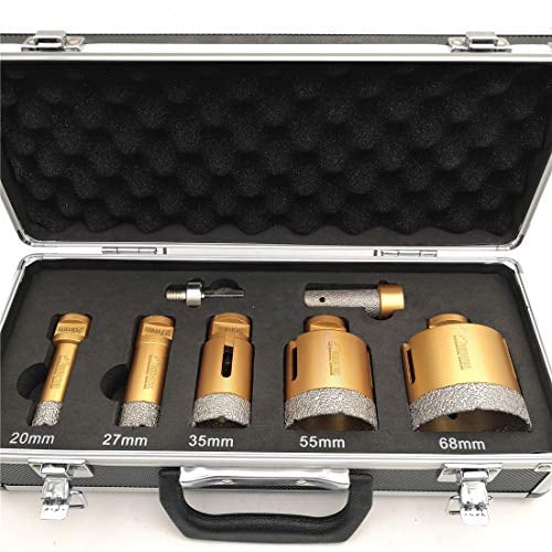 SHDIATOOL Diamond Drill Core Bits Kit with Box 20/27/35/55/68mm and a 20mm Finger Bit an Adapter for Tile Porcelain Granite Marble-Set of 7