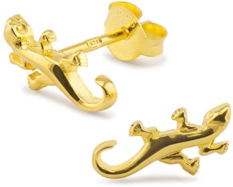 Monkimau Mädchen Ohrringe Gecko Ohrstecker aus 925 Sterling Silver echt Silber mit 18K Gold plattiert