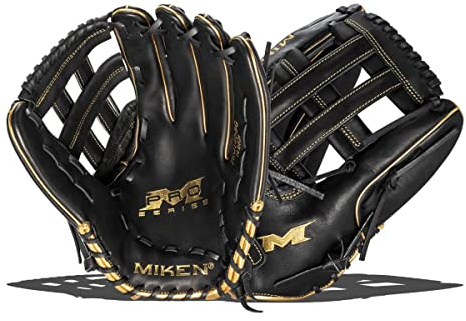 Miken Pro Series Slowpitch Softball-Handschuh, 35,6 cm, H-Web, Rechtshänder, Schwarz/Gold