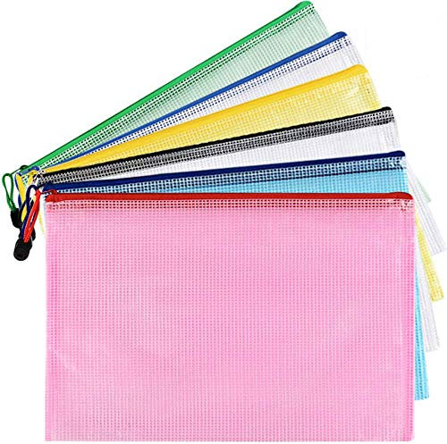 36PCS Plastic Wallets A4 Zip Lock Bags Extra Thick A4 Zip Wallets Mesh Document Zipper Bags (6 Colours)