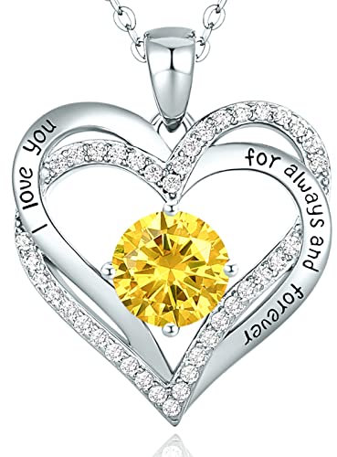CDE Necklaces for Women Birthstone Pendant, Sterling Silver Love Heart Rose Gold Jewellery Gifts for Mum Her Wife Girlfriend Anniversary Birthday Mothers Day (925 Sterling Silver, 11-Nov)