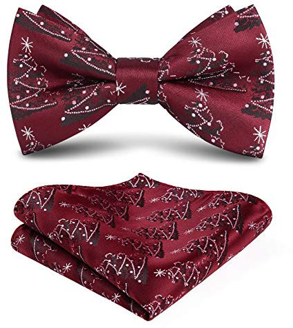 HISDERN Noeud Papillon Noel Homme Elegant Noeud Papillon Rouge et Mouchoir Ensemble Arbre Homme de Fête Noël avec Crochet déjà lié et Réglable