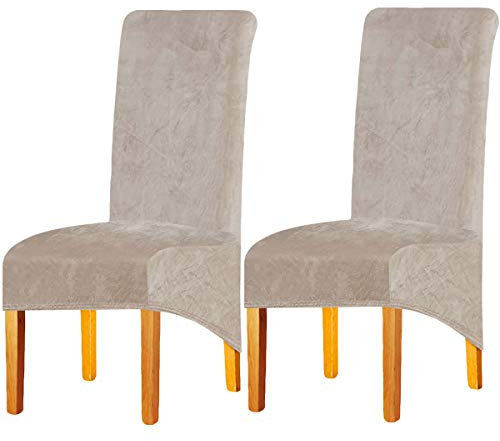 LANSHENG Velvet Dining Chair Covers, Stretch High Back Chair Seat Protector Slipcovers, Washable Removable Kitchen Chair Covers for Dining Room (Camel, Set of 2)