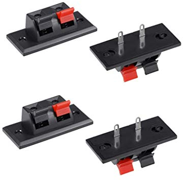 Aofan 4er Pack 2-Wege Lautsprecherklemmenblock - Federkraft-Klemmen mit Kupferkontakten (Rot/Schwarz)