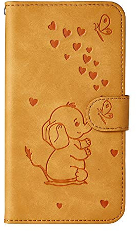 Norn for iPhone X/XS Phone Case,Embossed Love Heart Elephant Butterfly Pattern Folding Stand PU Leather wallet case,shokproof Flip Cover Protective Case with Card Slots,Magnetic Closure,Yellow
