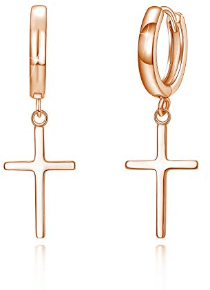 Kreuz Creolen 925 Sterling Silber Ohrringe - Hänge Ohrringe in Silber und Roségold für Damen und Herren