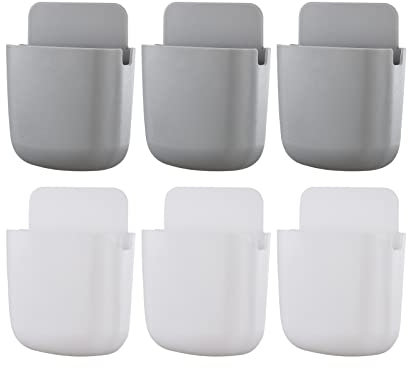 VRSS Self-Adhesive Wall Mount Remote Control Holder Phone Pencils Pens Markers Makeup-Brushes Glasses Holder Storage Organizer Multi-functional (3 White + 3 Grey)