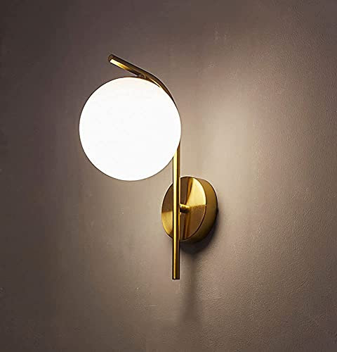 Applique Da Parete Con Sfera Di Vetro, Ottone Satinato Con Vetro Smerigliato, Applique Da Parete A Globo Per Ristorante, Soggiorno, Specchietto Da Bagno, Fari Sul Comodino