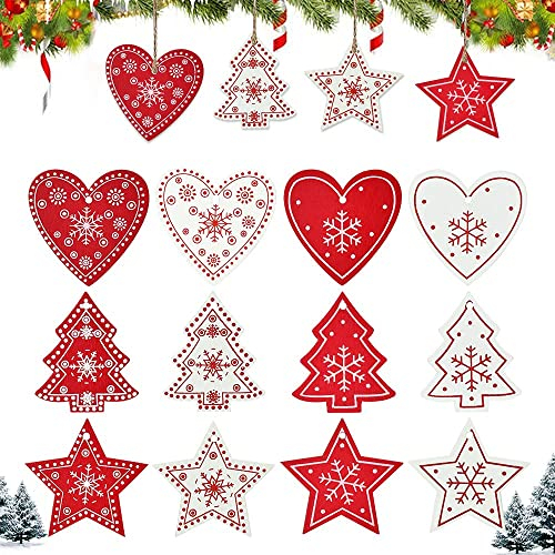 BUENTYA 122 Pièces Noël Suspendus Ornement DIY en Bois Accessoires Pendentifs d'arbre de Noël Embellissement 12 Styles Étiquette en Bois d'arbre Sapin de Noël pour Pendentif Décoration Arbre de Noël