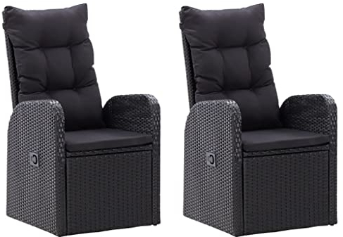 Hommdiy 2X Garten Liegestuhl mit Auflagen Gartenstuhl Relaxstuhl Sessel Stuhl Gartensessel Gartenmöbel Hochlehner Poly Rattan Schwarz