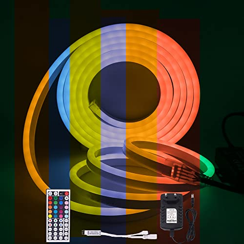 Wisada RGB Neon LED Streifen 1M, DC12V 3535 108LEDs/m Silikon Flexibler Neonstreifen, Multi-Farbwechsel Neon LED Lichtband mit Netzteil & IR Fernbedienung für Schlafzimmer, Weihnachtsfeier