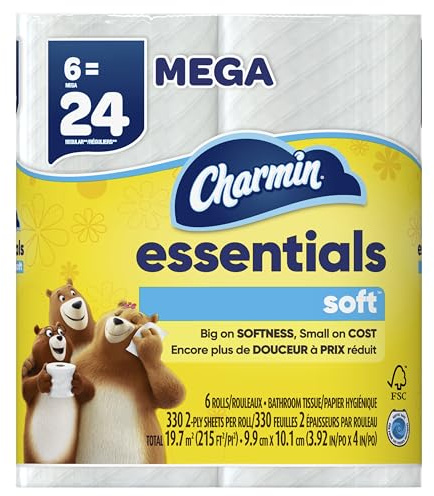 Charmin Essentials Soft Toilet Paper 6 Mega Rolls, 330 sheets per roll