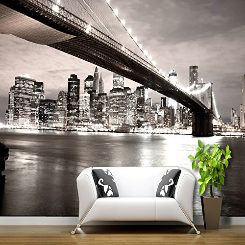 ZAPVI Vlies Tapeten Wandtapete Brooklyn Bridge und New York City 3D Wandbild Tapete Vlies Tapete Wandtapete Tapete Wohnzimmer Wanddekoration Fototapete 3D Tapete Effekt Wandbild Größe:W150CMxH105CM