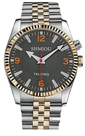 SHMIOU XM-US-01 Montre parlante anglaise pour personnes âgées malvoyantes Bracelet en acier inoxydable Voix analogique avec réveil, date de sortie