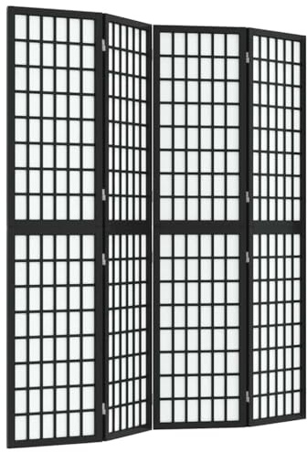 vidaXL Black Shoji Room Divider - 160x170 cm Solid Fir Wood & Rice Paper Folding Screen - Oriental Privacy Panel for Living Room, Bedroom