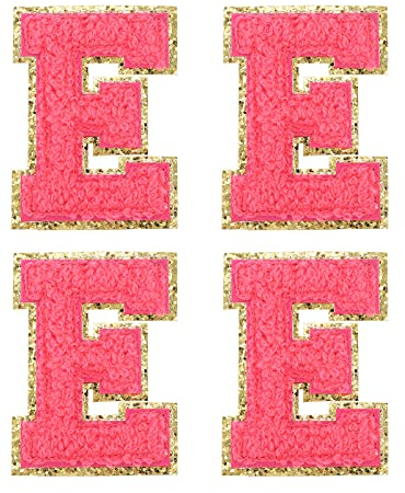 sourcing map 4Pcs Chenille Letter Patches Iron on Letter Patches Rose Red E Alphabet Decorative Repair Embroidered Patches for Clothing, Shoes, Hats, Backpacks