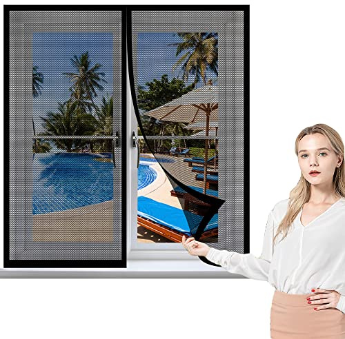 Fliegengitter Fenster Magnet 90 x 105 cm, Insektenschutz Feines undurchdringliches Gitter, Magnetische Adsorption für Alle Fenster, Schwarz