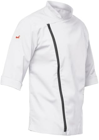 strongAnt Herren Kochjacke 3/4 Kurzarm mit Reißverschluss Stretch Professionelle Kochuniform - Weiß, Größe: S