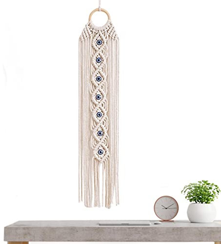 Böser Blick Makramee Wandbehang | Traumfänger Evil Eye mit Kristallstein und Quaste - Dream Catcher Macrame Wall Hanging Boho Tapestry, Big Boho Wall Hanging Decor Povanjer