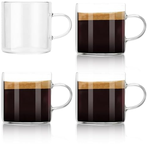YMMIND 4-Pack 4oz Espresso Cups Espresso Shot Glasses with Handle, Small Glass Coffee Cups, Espresso Mugs Demitasse Cups Cappuccino Cup for Hot or Cold Latte, Tea, Microwave Dishwasher Safe