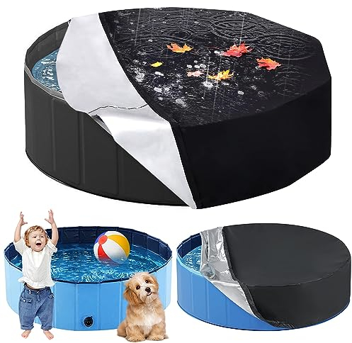 MEISHANG Rund Poolabdeckung,Abdeckung für Hundepools,Faltbarer UV Beständiges Schwimmbadabdeckung für Hund und Kinderpool Mit Kordelzug (Schwarz/160-30)