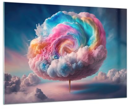 ARTTOR Glasbild 100x70cm Wandbild Glasdruck Abstrakt Pastell - 6013 | Wolkig Zuckerhaltig Groß Modern Dekoration Wohnzimmer Schlafzimmer Küche Wanddeko Kunstdruck Art Wall Decor ARTTOR