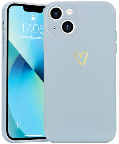 Wirvyuer Compatible with iPhone 13 Case Cute Heart Pattern Protective Shockproof Soft Slim Silicone Phone Case for Women Girls, Light Blue