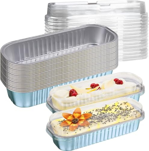 Sartenes de papel de aluminio, sartenes de aluminio para horno, bandeja de aluminio gruesa de 40 piezas con tapa transparente, mini latas de pan de aluminio, bandeja de aluminio pequeña para hornear..