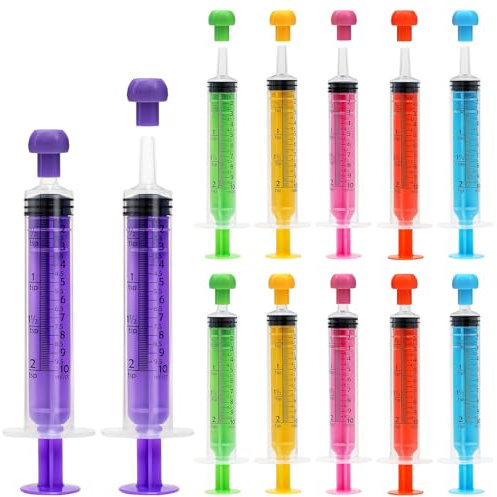 12 Stück Plastik Spritzen, Kunststoff Spritze 10ml Kolostrum Spritzen Spritzen Mit kappe, Kunststoffspritze Ohne Nadel für Industrie Tierfütterung, Flüssigkeiten Einwegspritzen (6 Farben)