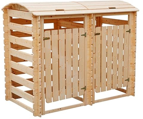 Cache Poubelle Double en Bois à Portes Verrouillables, Abris Poubelles de Jardin pour Entreposage de 2 Bacs Poubelles Standard de 240 litres 180cm x 97cm x H137 cm TIMBELA M605-1