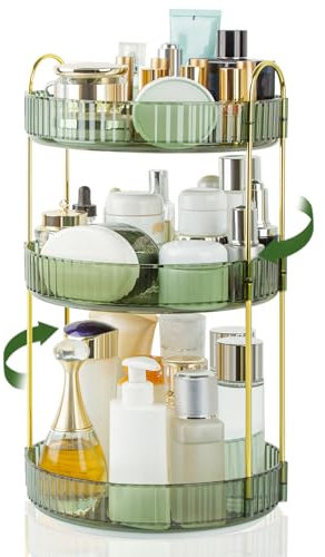Boxalls Organizer Trucchi Girevole, Porta Trucchi Organizzatore 360° Grande Capacità, Organizer Trucco Bagno, Contenitore Contenitori Trucchi da Tavolo Espositore Creme (3 Ripiani, Verde)