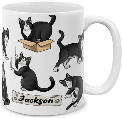 Ceramic Coffee Mug Customized Text - Tuxedo Cat Postures Ceramic Cup Printed Anniversary Mug Novelty Ceramic Mug 330Ml For Office, A Great Gift, Valentines