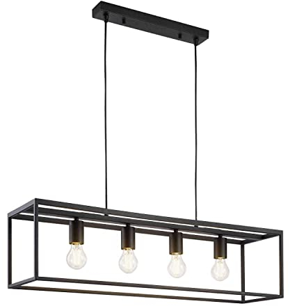 casa NOVA Hängeleuchte - E27 - Metall - Schwarz - 4-flammig - B 80 cm x H 172 cm x T 22 cm - Pendelleuchte Deckenleuchte Deckenlampe