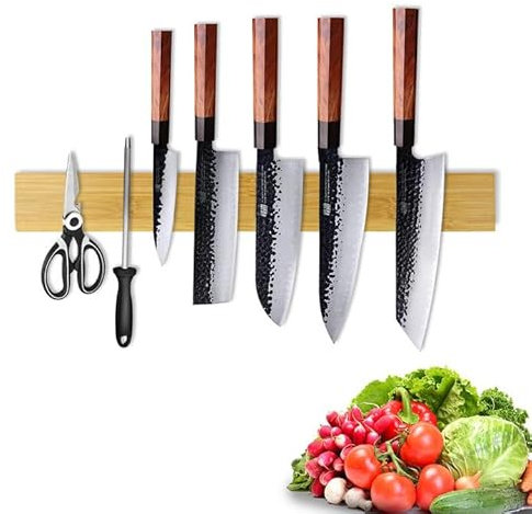 [Pro 50cm]Magnetleiste Messer, Trhillsbrad 50cm Messerhalter Magnetisch Holz Messerleiste Selbstklebend, Silbrig Wandhalterung Magnetleiste Ohne Bohren Messerhalter