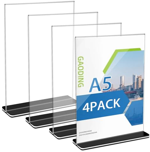 GHVACZS 4 Stück T-Form Acryl Tischaufsteller, A5 Doppelter Push-Pull Transparenter Aufsteller, Schwarzer Sockel Tischaufsteller A5 mit Schutzfolie, Aufsteller A5 für Restaurant, Büro (15*21cm)