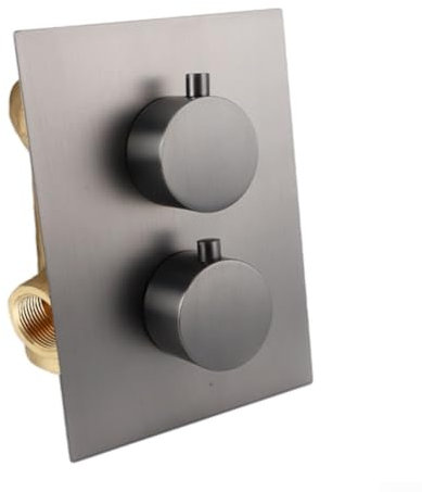 Shower Valve Mixer, Round Concealed Thermostatic Dual Control Shower Valve Mixer, G1/2 2 Way Outlet Chrome Brass for Plumbings within Specified Pressures(Gray)