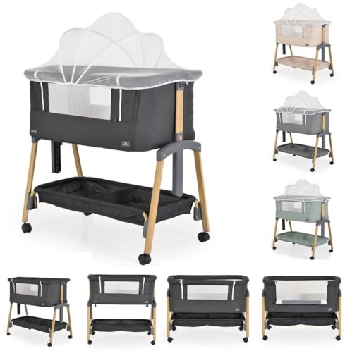 Cangaroo Babybett, Beistellbett Adoro, verstellbar, Matratze, Moskitonetz, Räder, Farbe:schwarz