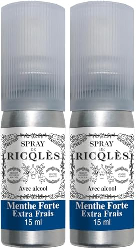 RICQLES -SPRAY BUCCAL À LA MENTHE AVEC ALCOOL- Spray buccal- Haleine fraîche- Menthe forte- Atomiseur de poche 15ml (Lot de 2)