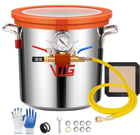 VTG VOGTEN 3 Gallon Vacuum Chamber with Tempered Glass Lid,304 Stainless Steel Degassing Chamber for Stabilizing Wood, Degassing Resin, Silicone and Epoxies