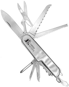 GREEN NOVICE ® Multifunktions-Taschenmesser - 11-in-1 Campingmesser - Multitool Werkzeug mit Schraubenzieher Korkenzieher - Messer