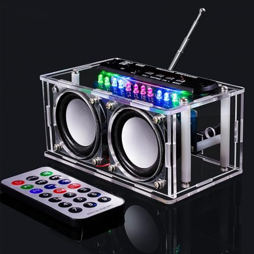 EIELEDIY EIELE Multifunktions-Bluetooth-Lautsprecher FM-Radio AUX-Wiedergabe TF-Wiedergabe Akustische Pegelanzeige Zweikanal-Lautsprecher Löt-Kit Löt-Übungs-Kit Educational transparenten Lautsprecher