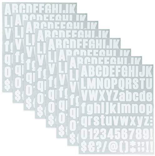 9 Blätter Selbstklebendes Vinyl Buchstaben Zahlen Kit, Briefkasten Nummern Aufkleber für Postkasten, Schilder, Fenster, Tür, Autos, Lastwagen, Heim, Adress Nummer (Weiß, 1 Zoll)
