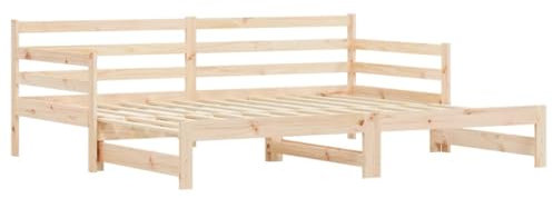 Willood Bettrahmen, Massivholzbettrahmen, 2 in 4 Schlafsofa, ausziehbarer Bettrahmen ohne Matratze, Jugendbett, Tagesbett,Natur,80 x 200 cm