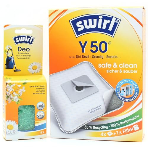 PakTrade 4 Staubsaugerbeutel + Deo-Perlen kompatibel mit Efbe (Schott) STS 300, STS 3500, X-Power | kompatibel mit Swirl Y50 - Y 50 | 4 Beutel, Lufterfrischer, Zubehör, Ersatzteile