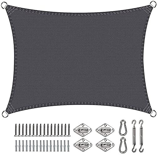 Toldo rectangular de 6 x 6 m, toldo de tela para patio, cubierta, jardín, piscina, resistente a los rayos UV, color gris oscuro