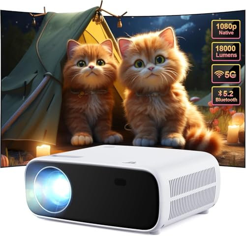 Wielio Proiettore Full HD 1080P con supporto 4K, Bluetooth e WiFi, display HD 18000 lumen, supporto 30-200 pollici, compatibile con iOS/Android/Laptop/Xbox (nero)