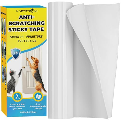 Cat Scratch Furniture Protector - Clear Tape Roll - Single-Sided - 10 ft x 7.8 / 3m x 20cm - Pet Scratching Deterrent - Anti Scratch Protectors for Door, Couch, Sofa Protection - by Kapstrom